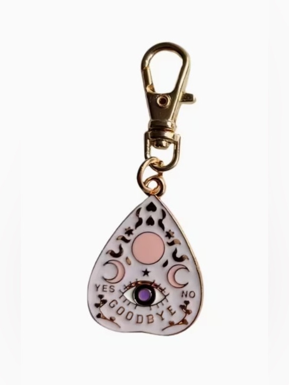 Gold-Tone Pink Enamel Ouija Planchette Keychain Charms 3 piece set - Picture 3 of 5